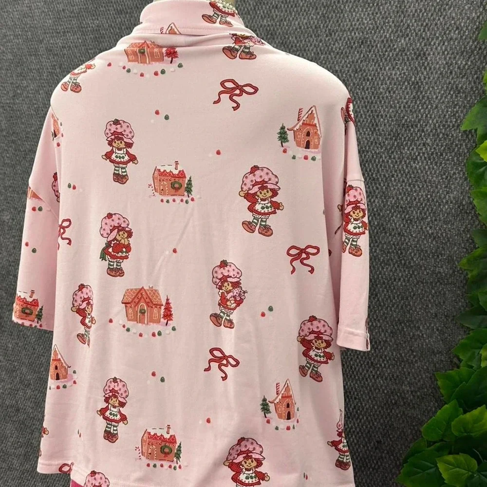 Strawberry Shortcake Gingerbread House Pajama Button Up Top